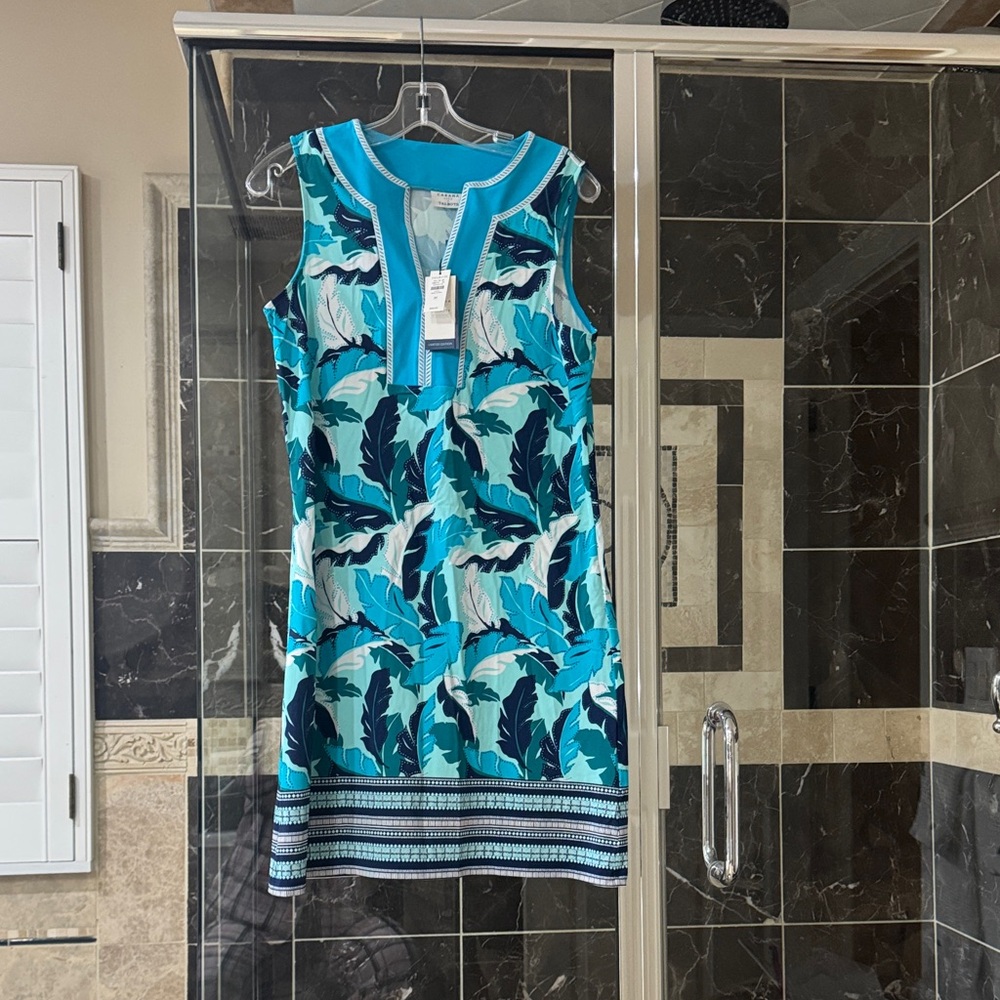 Talbots Blue & Turquoise Tropical Leaf Swim Cover-Up Dress